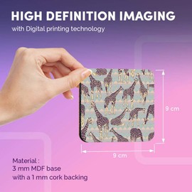 Destination Vinyl ltd Great Coasters (Set of 4) Square - Pattern Giraffe Animals Wild Zoo Drink Glossy Coasters/Tabletop Protection for Any Table Type #8712