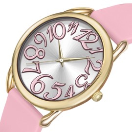 Bisley 35MM Women Watch Big Face Colorful Dial Arabic Number Easy to Read Pink Silicone Strap Watch
