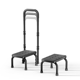 WHOMEC Step Stool with Handle for Elderly-Bed Stools with Adjustable Handrails and Non-Skid Platform,Foot Stool for Bedside,Kitchen,Car,Bathtub,Holds up to 350 lbs