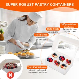 Zealax Bakery Boxes with Window and Dividers Cookie Packaging Cupcake Box Treat Boxes for Desserts, 9x6x2.5 Inch, Macaron Boxes Pastry Box Candy Boxes for Gift Giving, 30 Pack, White