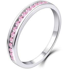 YL Women's 925 Sterling Silver Cut October Birthstone Tourmaline Pink Engagement Ring (Size 62)