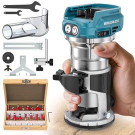 MtiolHig Cordless Compact Router Compatible with Makita 18V Battery, With 15Pcs Router Bits 6 Variable Speeds for Woodworking, 800W 30000 RPM Fixed Base Wood Router With Trim Bits
