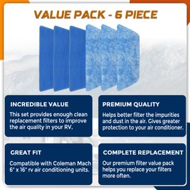 AGradify 6 Pack RV Air Filter 6" X 16.5" RV AC Filter Compatible with Coleman Mach Air Conditioner Vent MERV 8 Rated RV Air Filter Replacement Unit