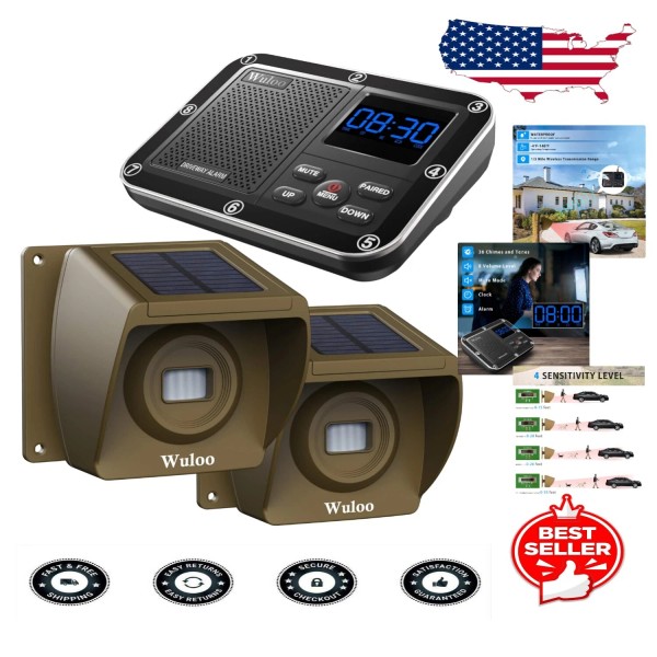 Wireless Solar Driveway Alarm with 1800ft Range - Custom Chimes
