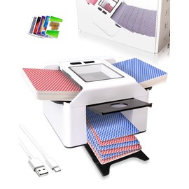 Smart Automatic Card Shuffler 1-2 Deck, Rechargeable Built-in 2000mAh Battery, Adehoei Quiet Electric Shuffling Machine for Poker, UNO, Blackjack, Skip-Bo, Phase 10, Texas Hold'em (White)