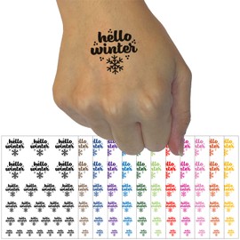 Hello Winter Temporary Tattoo Water Resistant Fake Body Art Set Collection - White (One Sheet)
