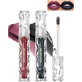 Black Red Diamond Glitter Matte Lipstick-2Pcs Gothic Glitter Lip Gloss Shiny Lipstick, Non-Stick Cup High Pigment Waterproof Long Lasting Lipstick, Sparkling Lip Glaze Lipgloss for Party Cosplay-09+10