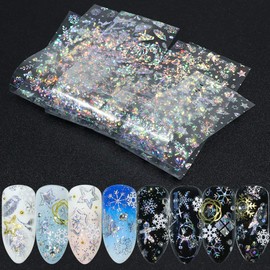 Set of 8 Winter Christmas Snow Snowflake Aurora Nail Foil Foil 4 Black & 4 Transparent Nail Sheet Nail Parts Nail Art