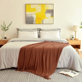 Blagic Knitted Throw Blanket for Couch,Soft Farmhouse Boho Fall Throw Blanket with Tassels,Home Decorative Lightweight Throw Blankets, Orange Rust Throws for Bed/Chair/Sofa, 50" W x 60" L…