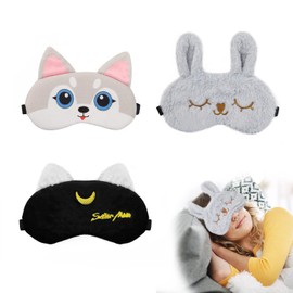 Pack of 3 Blindfold for Sleeping, HASLED Sleep Mask, Plush, Cute Cartoon Pattern, Silky Touch, Adjustable Sleeping Glasses for Travel Break, Nap in the Office