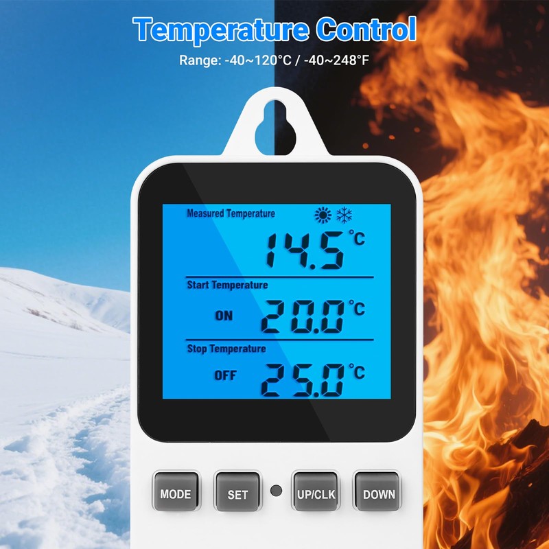 Temperature Controlled Outlet Thermostat Plug 120V Heating Cooling Control Timer