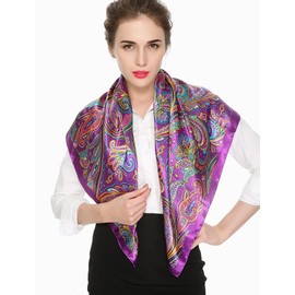 corciova 35 x 35 Satin Square Silk Hair Scarf Wrap Headscarf Purple Paisley Curly Headband Sleeping at Night Fashion Bandana