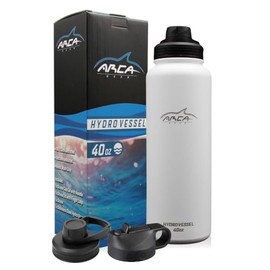 Arca Gear Stainless Steel Water Bottle With 2 Lids (Straw & Sport) - Sport Bottles for Men, Women & Kids - Double Walled, Insulated Thermos (White, 40 oz)