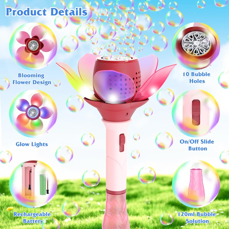 Panamalar Electric Bubble Wand for Kids, Light Up Automatic Bubble