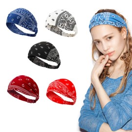 Paisley Bandana Stirnband für Frauen Stirnbänder Vintage Paisley Bandana Elastisches Stirnband mit Vintage-Print Elastisches Baumwolle Bandana Breiter Haarband für Sport Yoga Laufen（5 Stück）