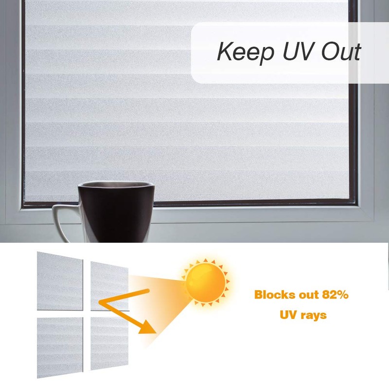 Mangobox Privacy Window Film, Non Adhesive White Strips Vinyl Glass