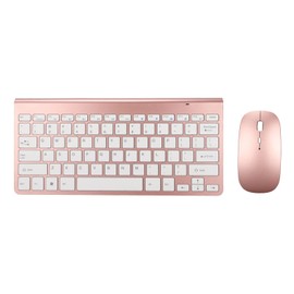 Sanpyl Combo de Teclado y ratón inalámbricos 2.4G, Teclado Delgado de 78 Teclas y botón de Silencio, Juego de Teclado y ratón de Oficina a Pilas para Escritorio, móvil y tabletas(Oro Rosa)