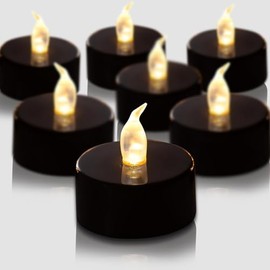 500Pcs Rose Petals with 12LED Tea Lights Candles Set, Artificial Rose Petals and Flameless Candles Set for Anniversary, Valentine's Day, Wedding Decor(Warm Yellow) (Black Candles+Black Petals)
