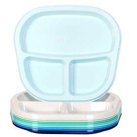 Youngever 3-Compartment Divided Re-usable Plastic Kids Tray, 3 Compartment Plates, Set of 9 (9 Coastal Colors)