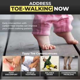 ESTCARBON Kids Carbon Fiber Insoles for Children's Idiopathic Toe Walking 2 Pieces - Orthotics for Tip Toe Walking Correction for Kids, Tip Toe Treatment - Children's Idiopathic Toe Walking Insoles