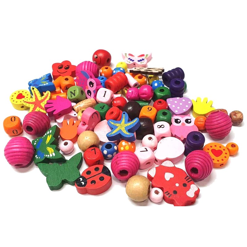 85 Pieces Wooden Beads Set, Mixed Motifs and Colours, Bead