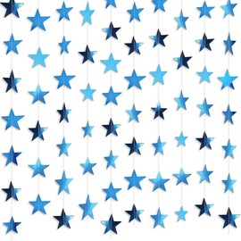 Glitter Star Garland Banner Decor, Double Side Glitter Paper Star Garland,13 Feet Bright Star Hanging Bunting Banner Backdrop for 2025 New Year Decor Graduation Wedding Birthday Christmas (sky blue)