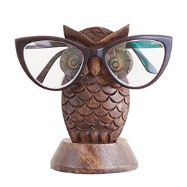 Eximious India Wooden Owl Glasses Holder Stand Reading Nightstand Eyeglass Retainer Gifts for Women Men Mom Dad Car SPWAL03