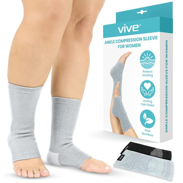 Vive Ankle Brace Compression Sleeve - Bamboo Charcoal Support Stabilizer Wrap For Plantar Fasciitis Relief, Achilles Tendonitis, Arthritis, Sprains, Strains, Heels Spurs - Elastic Sock For Men Women