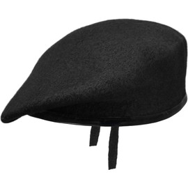 German Army Commando Beret Wool Felt with Leather Strap, German Army Beret Black