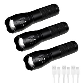 Hilngav 3 Pack LED Rechargeable Flashlight, Super Bright Small MiniCamping Flashlights Zoomable Beam, Convenient USB C Charging for Camping Hiking Outdoor Home Emergency