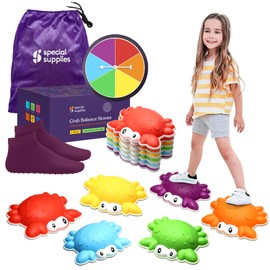 Special Supplies Crab Stepping Stones for Kids Indoor and Outdoor Balance Blocks Promote Coordination, Balance, Strength Child Safe Rubber, Non-Slip Edging (Multi-Color, 6)