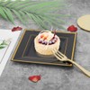bUCLA 100PCS Black Square Plastic Plates with Gold Rim -