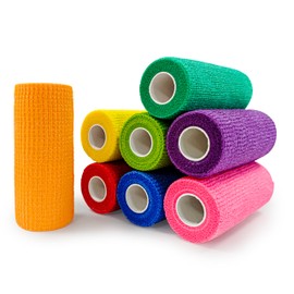 onida Adhesive Bandage wrap 8pack，cohesive self Adhesive Tape,4" X 5 Yards Elastic Medical Non-Woven Sports Athletic Tape for Wrist,Ankle,Tattoo Grip Tape-Assorted Color