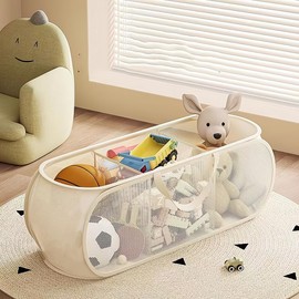 Large Toy Box Organizer,Stuffed Animal Storage Chest for Kids,Boys,Girls,Toy Bin Basket for Nursery,Playroom,Living Room (Beige)