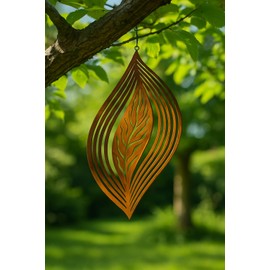 Der-Porzellan-Laden Metal Wind Chime Leaves, 37 x 20 cm, Garden Decoration, Rust Decoration for Outdoors, Weather-Resistant Garden Wind Chimes, Wind Chimes for Outdoor Hanging