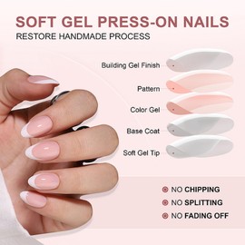 White French Tip Almond Shaped Soft Gel Press on Nails Short Fake Nails with Nail Glue Designs Glossy Pink Thickened False Nails Full Cover Acrylic Nails Salon Quality Stick on Nails for Women
