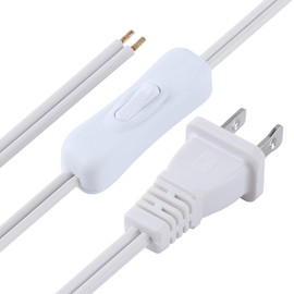 Lamp Cord has Button Switch UL304 2A/120V,Plug,Stripped Ends Ready for Wiring 18 AWG SPT-2, White (12FT)