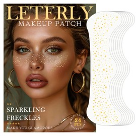 Leterly 24 Pcs Glitter Freckles Face Tattoo,Gold Face Glitter Makeup Patches Cute Sparkle Freckles Patches Waterproof Makeup Speckles for Face Accessories for Women Girls