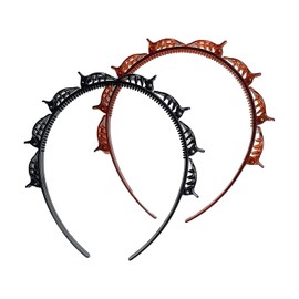 PurYupearl 2Pcs Black and Red Double Bangs Hairstyle Hairpin Headband With 8 Small Clips - Women Double Layer Twist Plait Hair Tools,Twist Clip Headband with Toothed Hair Bands Braid Tool Hair Accessories