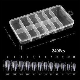 Eupneicu False Nail Tips, Pack of 240 False Nail Acrylic Artificial Nail Tips, Full Cover Nail Tips, Transparent for Nail Studios, Starter DIY, 12 Sizes [Water Drops]