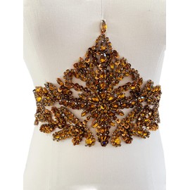 Handmade Rhinestones lace Applique sew on Beads Sequins Patches Accessories for Dress Clothing Waist Trim (Brown)