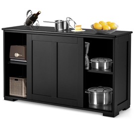 Graffy Kitchen Sideboard, Storage Buffet Cabinet W/ 2 Sliding Doors & Adjustable Shelf, Wooden Buffet Table for Stack or Side-to-Side Use, Ideal for Living Room, Entryway, 42" x 13" x 24.5" (Black)