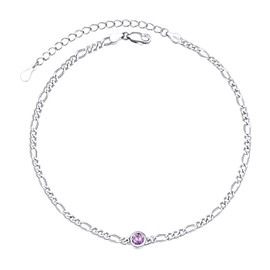 Sterling Silver Ankle Bracelet Dainty Chain Cute Anklets June Birthstone Foot Jewelry For Women
