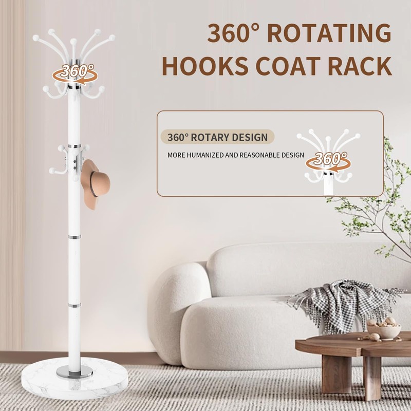 Waavryee Modern Metal Coat Rack Stand, 360°Rotary Coat Rack Freestanding
