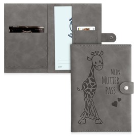 kwmobile Maternity Log Cover Made of Faux Leather in Nubuck Leather Look - Cover for German Maternity Log with Extra Compartments - Cover Heart Brush Grey, gray, Giraffe Maternity Log 22
