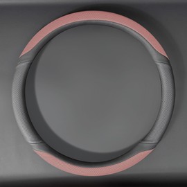 OURTIME Premium Microfiber Leather Car Steering Wheel Cover, Non-Slip,Soft, Breathable,Comfortable,Universal 15 inch (Black with Pink)