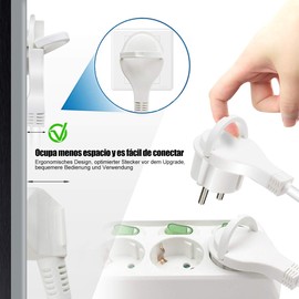 ExtraStar 3-Fach Steckdosenleiste mit 2 USB Ladegerät(5V/2.4A) und Flacher Stecker,Strom Sparen Mehrfachsteckdose mit Kindersicherung,1.5m,Weiß