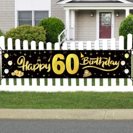GoldRock 60th Birthday Decoration Banner Man, 60th Birthday Woman, 60th Birthday Party Decorations Banner, 60th Birthday Decoration Banner 210 cm × 40 cm, Long Size Happy Birthday Banner 60 Years