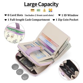 GAEKEAO Small Wallets Woman RFID Blocking Vegan Leather Bifold Floral Ladies Purse Card Holder with Zipper Pocket ID Window