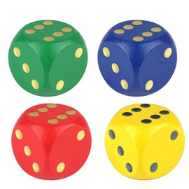 4 Pieces Large Dice 4cm Giant Colorful Round Wooden Dice for Family Games, School Games, Educational Toys (Red Yellow Blue Green)